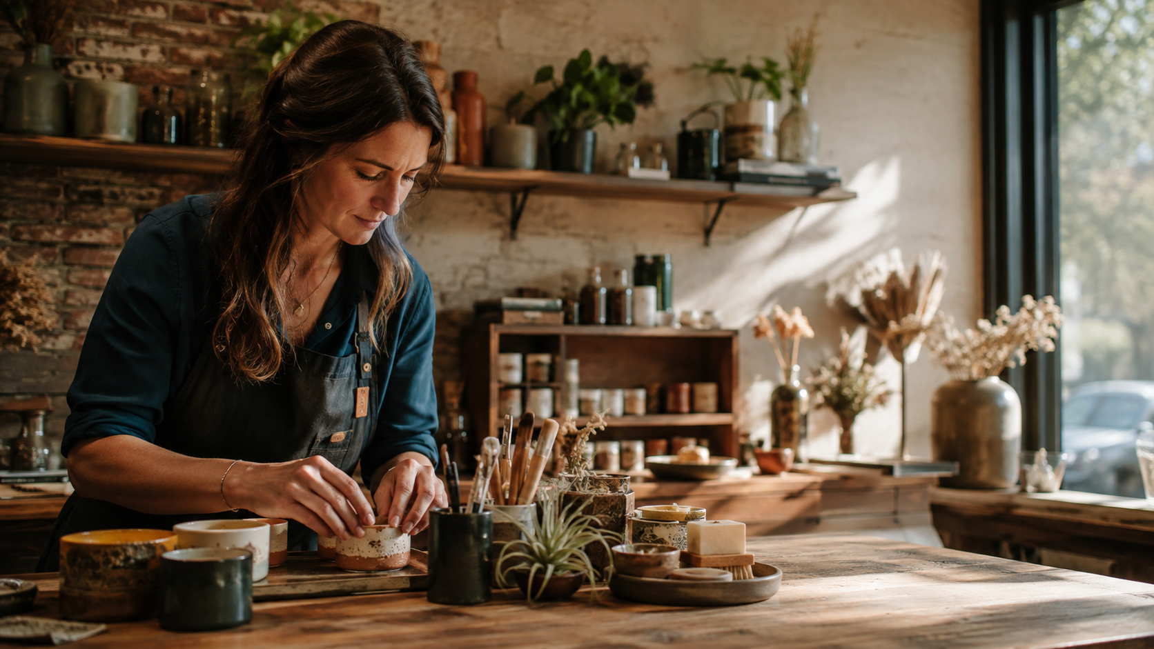 Local maker working in a bright and welcoming craft studio